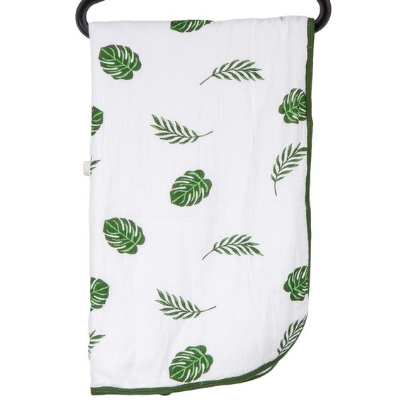 Masek Baby Other - Masek Baby Leaves Quilt Blanket White Green 45" x 45" Cotton Muslin Leaf Toddler